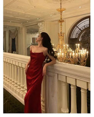 Red Sheath Long Prom Dresses Slit Evening Party Dress
