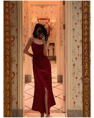 Red Sheath Long Prom Dresses Slit Evening Party Dress