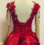 Red Short Sleeves Satin And Applique Homecoming Dress, Red Short Formal Prom Dress, Formal Dress