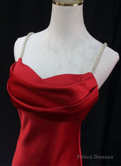 Red Soft Satin Long Party Dress Evening Dress, Red A-Line Formal Dress