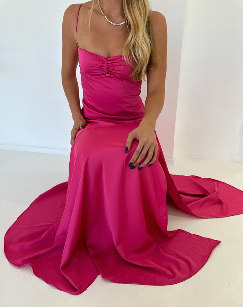 Vintage Satin Spaghetti Strap Ruched High Slit Formal Evening Gown