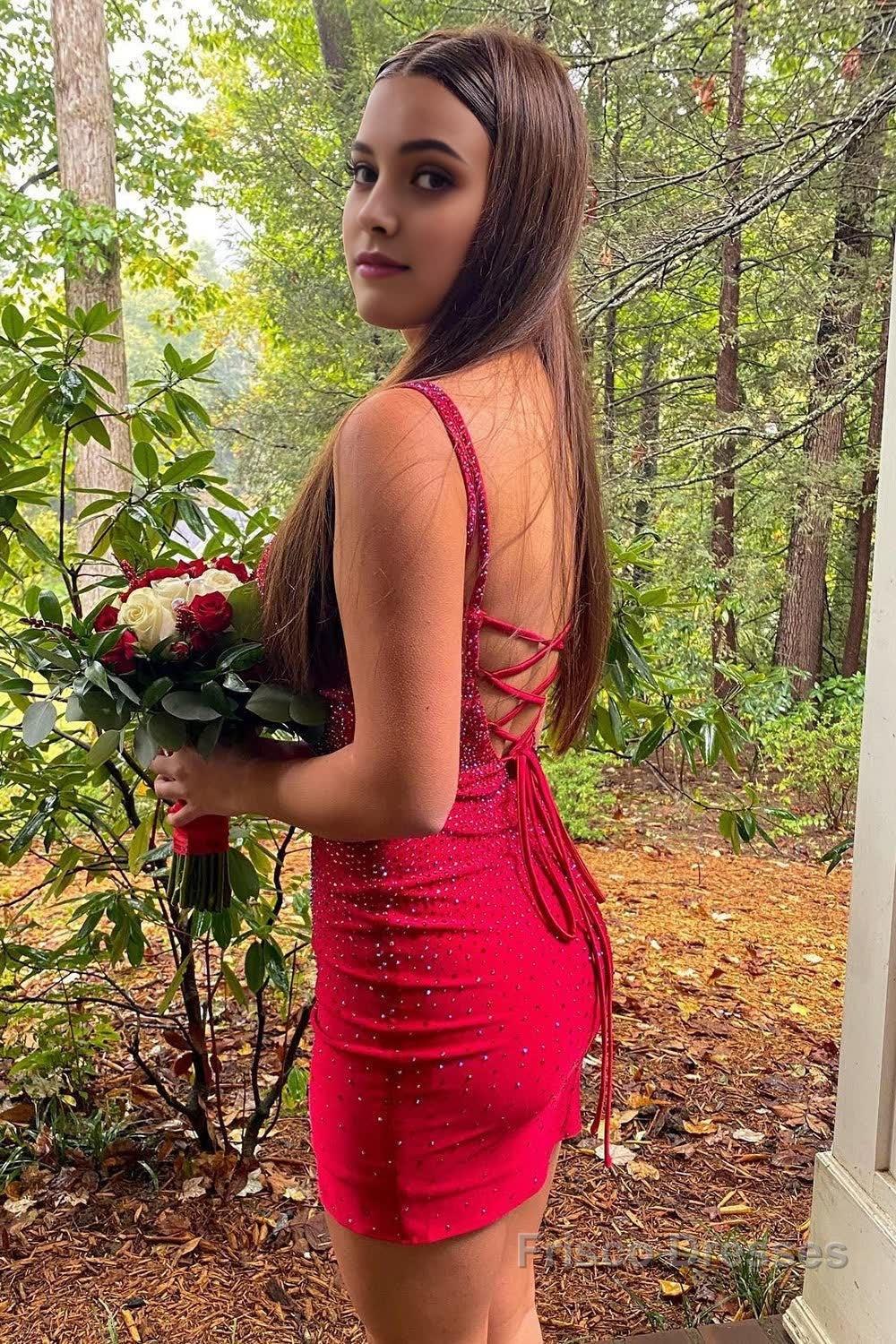 Red Spaghetti Straps Tight Homecoming Dress Secondary image
