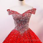 Red Sparkle Tulle Sweetheart Party Dress, Shiny Sweet 16 Dress