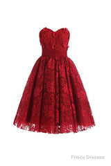 Red Sweetheart Knee Length Homecoming Dress Lace Cocktail Dress
