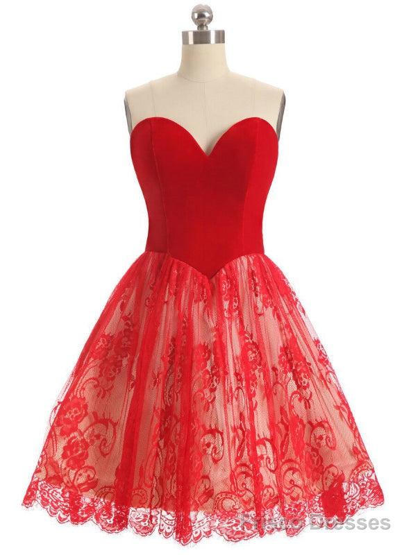 Red Sweetheart Lace Tulle Homecoming Dress Main image