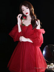 Red Sweetheart Neck Tulle Short Prom Dress Cute Homecoming Dress