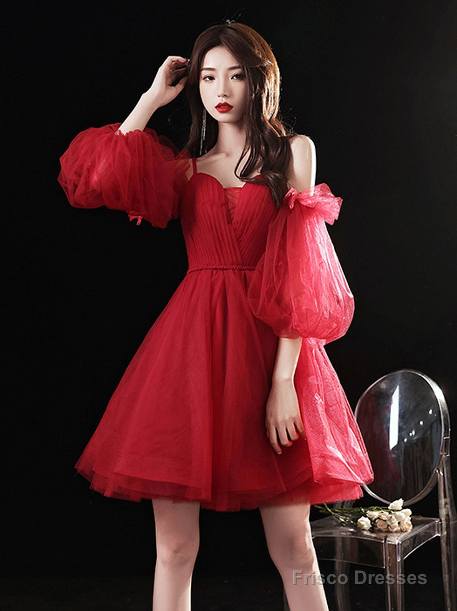 Red Sweetheart Neck Tulle Short Prom Dress Cute Homecoming Dress Main image