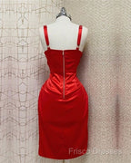 Red Sweetheart Neckline Slit Homecoming Dress Midi Formal Prom Dress