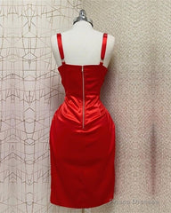 Red Sweetheart Neckline Slit Homecoming Dress Midi Prom Dress