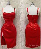 Red Sweetheart Neckline Slit Homecoming Dress Midi Formal Prom Dress