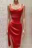 Red Sweetheart Neckline Slit Homecoming Dress Midi Formal Prom Dress