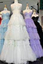 Red Sweetheart Sequins Top Multi-Layers Long Formal Prom Dress,Tiered Formal Prom Dress