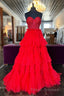 Red Sweetheart Sequins Top Multi-Layers Long Formal Prom Dress,Tiered Formal Prom Dress