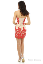 Red Sweetheart Short Mini Lace Homecoming Dresses