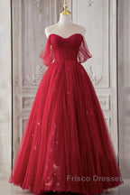 Red Sweetheart Tulle Long Beautiful Formal Prom Dress, Wine Red Party Dress Evening Gown