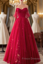 Red Sweetheart Tulle Long Beautiful Formal Prom Dress, Wine Red Party Dress Evening Gown