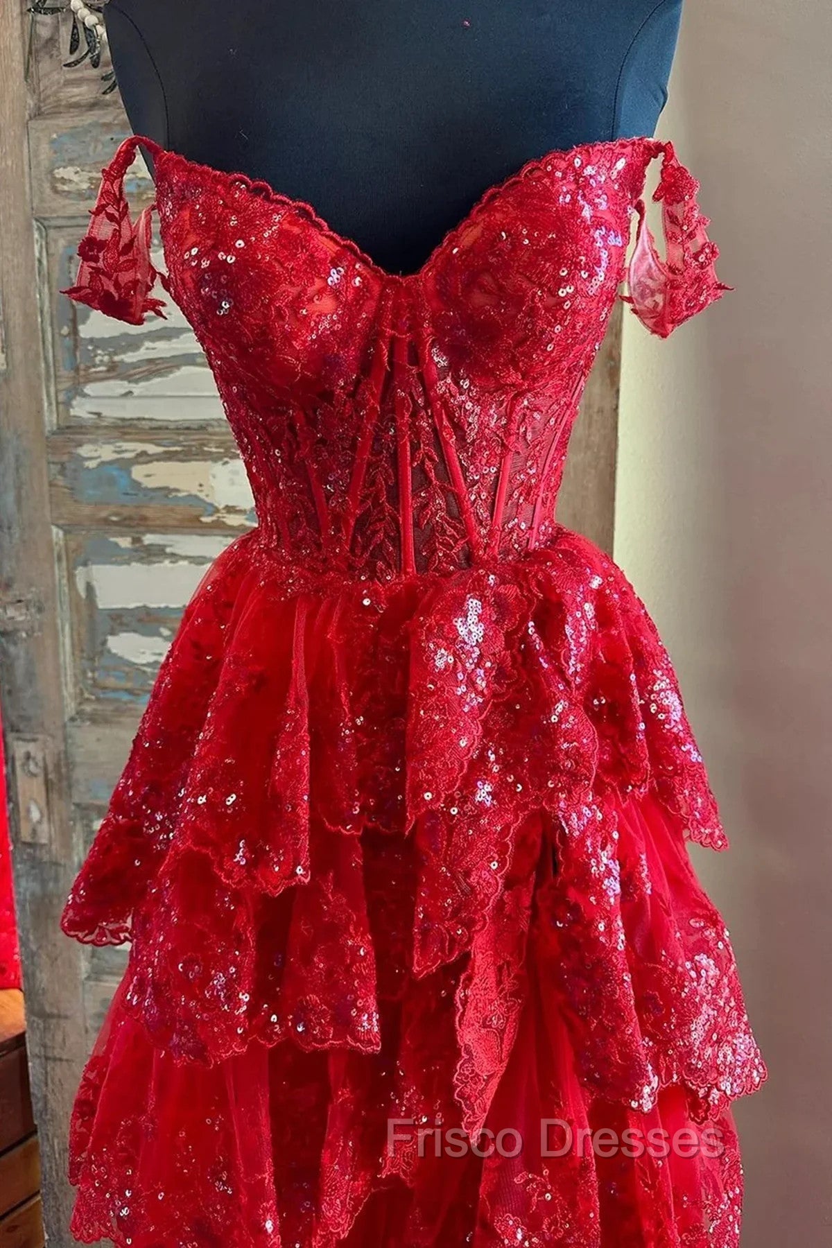 Red Sweetheart Tulle Off Shoulder Layers Long Party Dress, A-Line Red Tulle Formal Prom Dress Secondary image