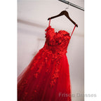 Red Sweetheart Tulle with Applique Party Dress , Tulle Formal Gowns