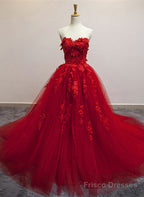Red Sweetheart Tulle with Applique Party Dress , Tulle Formal Gowns