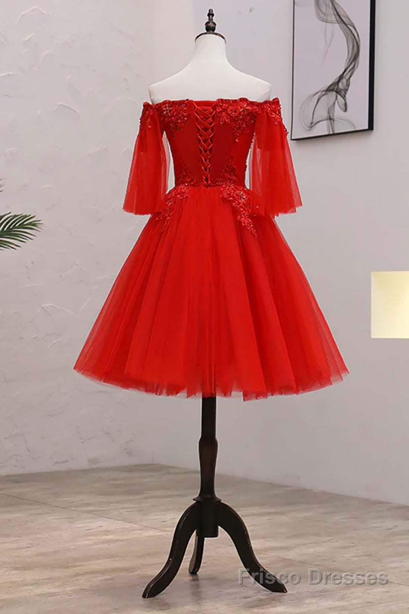 Red Sweetheart Tulle with Lace and Beaded Homecoming Dress, Red Party Dress