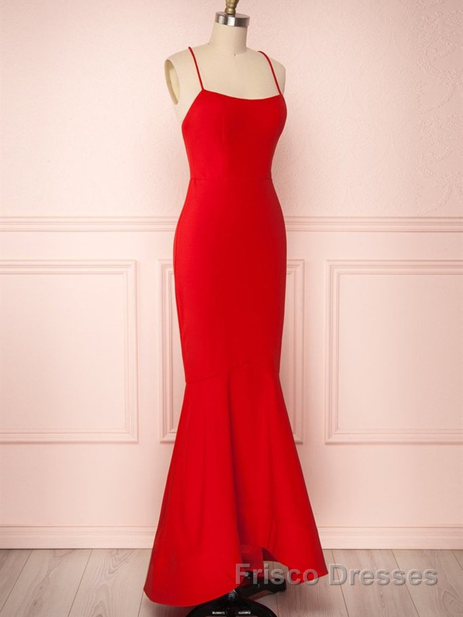 Red Thin Straps Mermaid Backless Long Formal Prom Dresses, Red Mermaid Formal Dresses, Red Evening Dresses Secondary image