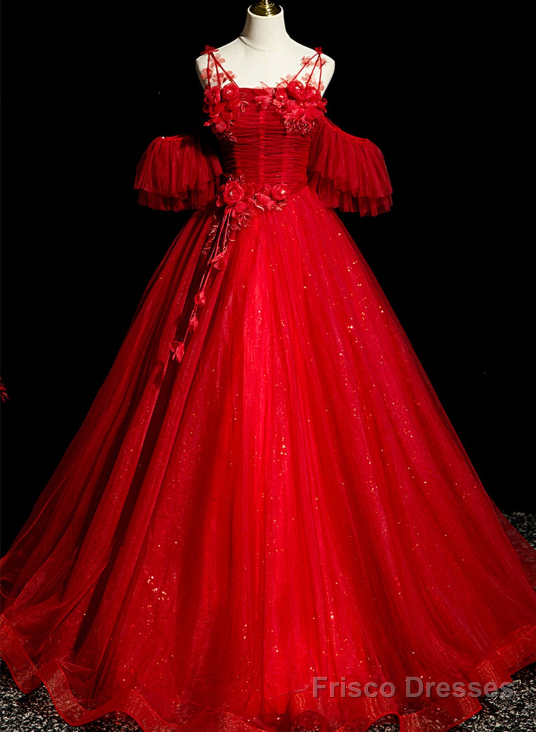 Red Tulle Ball Gown Off Shoulder Sweet 16 Formal Dresses, Red Evening Gown Party Dress Secondary image