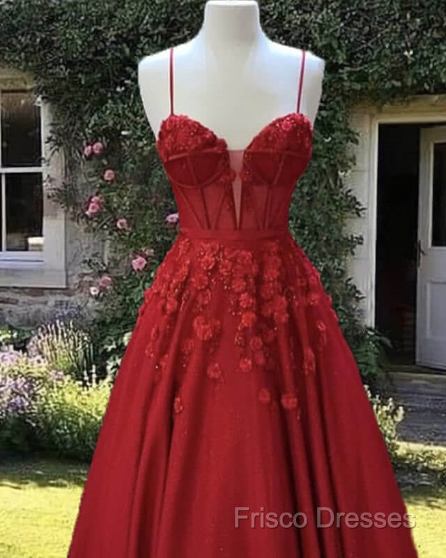 Red Tulle Corset Ball Gown With 3D Flowers Secondary image