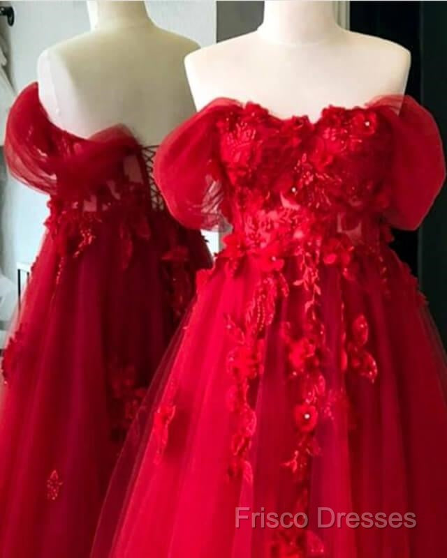 Red Tulle Corset Dress With 3D Lace Flowers