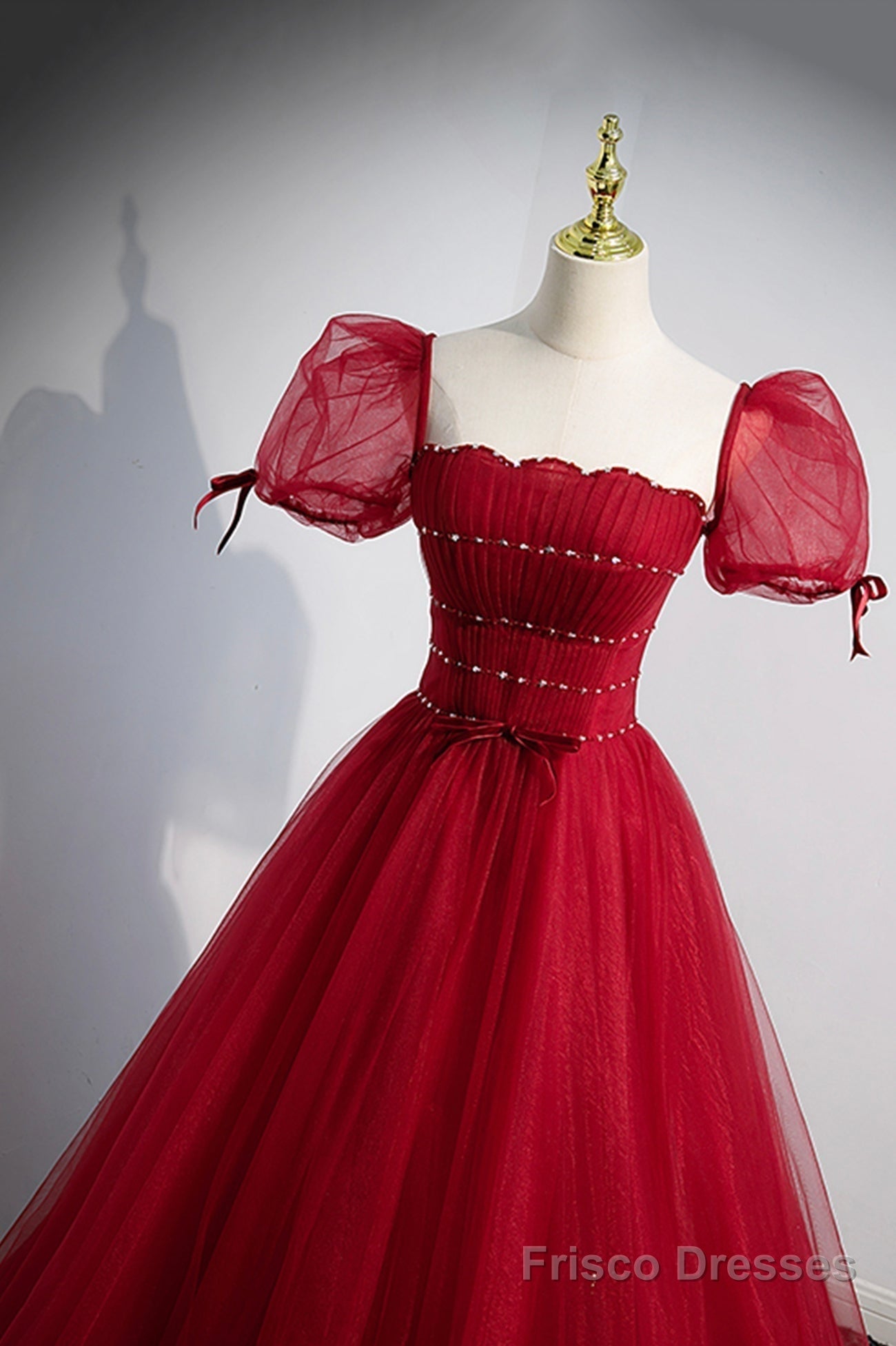 Red Tulle Floor Length Evening Party Dress, Red Short Sleeve Graduatio – Frisco Dresses