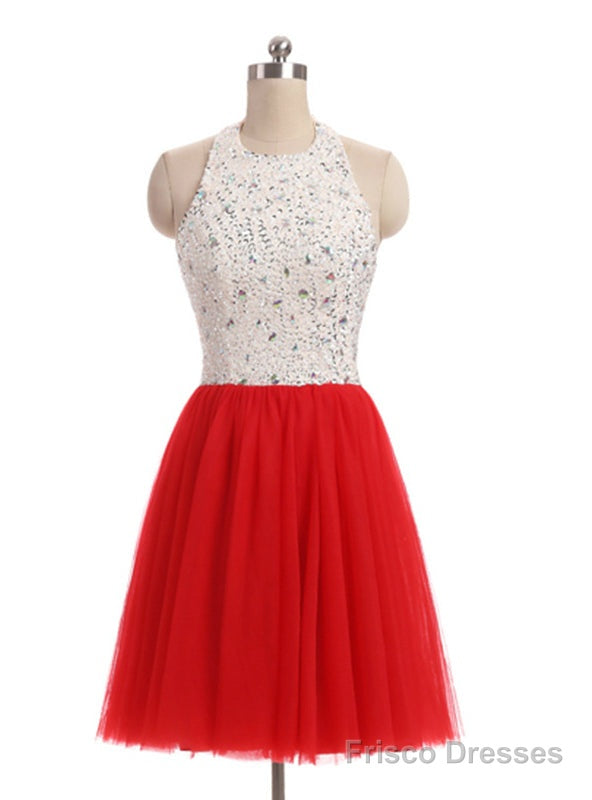 Red Tulle Halter Beading Homecoming Dress Main image