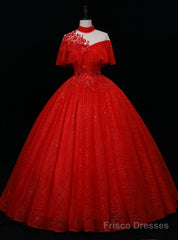 Red Tulle High Neck Backless Beading Quinceanera Dress