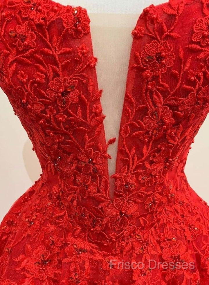 Red Tulle Lace Appliques Long Formal Prom Dress A Line Formal Dress Secondary image