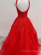 Red Tulle Lace Appliques Long Formal Prom Dress A Line Formal Dress