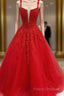 Red Tulle Lace Appliques Long Formal Prom Dress A Line Formal Dress