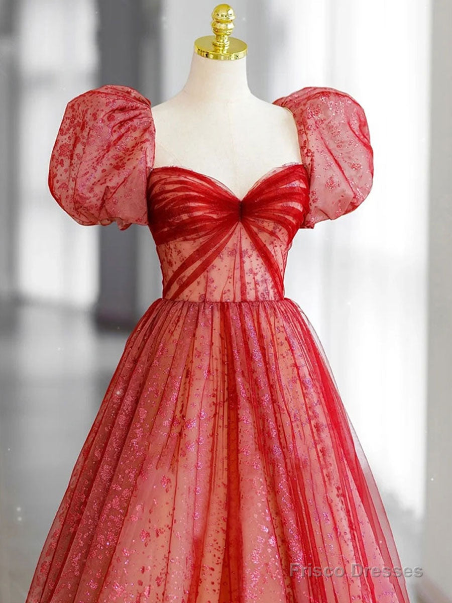 Red Tulle Lace Long Prom Dress, Red Tulle Formal Dress Secondary image