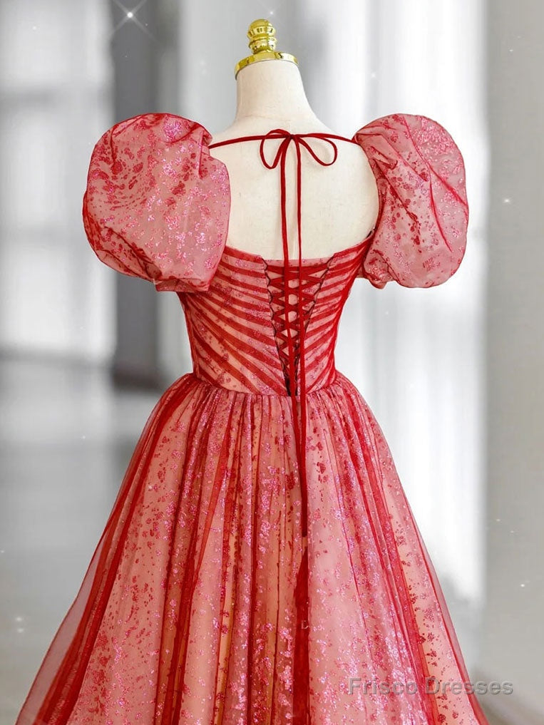 Red Tulle Lace Long Prom Dress, Red Tulle Formal Dress