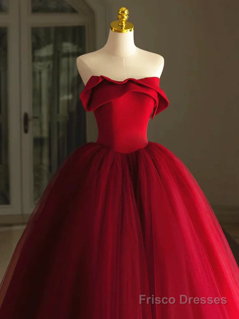 Red Tulle Long Scoop Long Prom Dress Party Dress, Red Evening Dress Secondary image