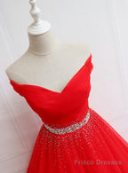 Red Tulle Off Shoulder Long Formal Gown , Red Sweet 16 Dresses