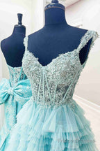 Red Tulle Off-the-Shoulder Ruffle Tiered Long Prom Dress