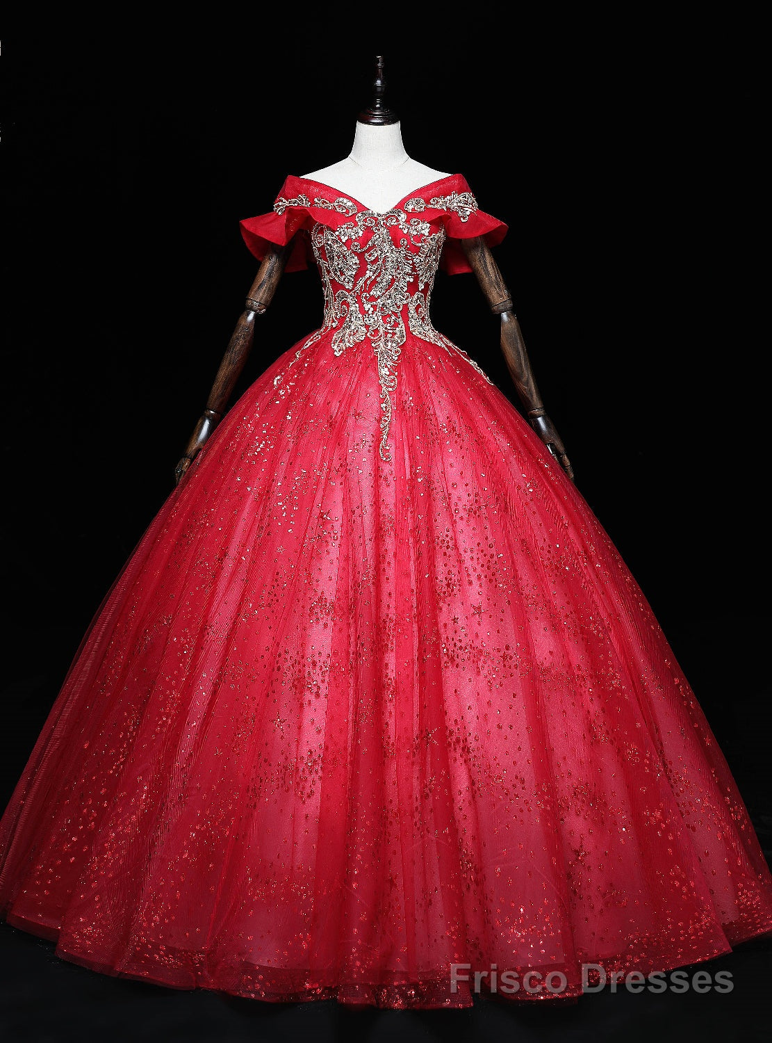 Red Tulle Off the Shoulder Sequins Beading Quinceanera Dress Main image