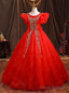 Red Tulle Sequins Appliques Quinceanera Dresses