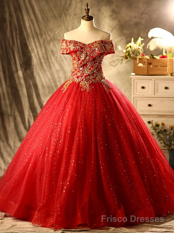 Red Tulle Sequins Beading Off the Shoulder Quinceanera Dress Main image