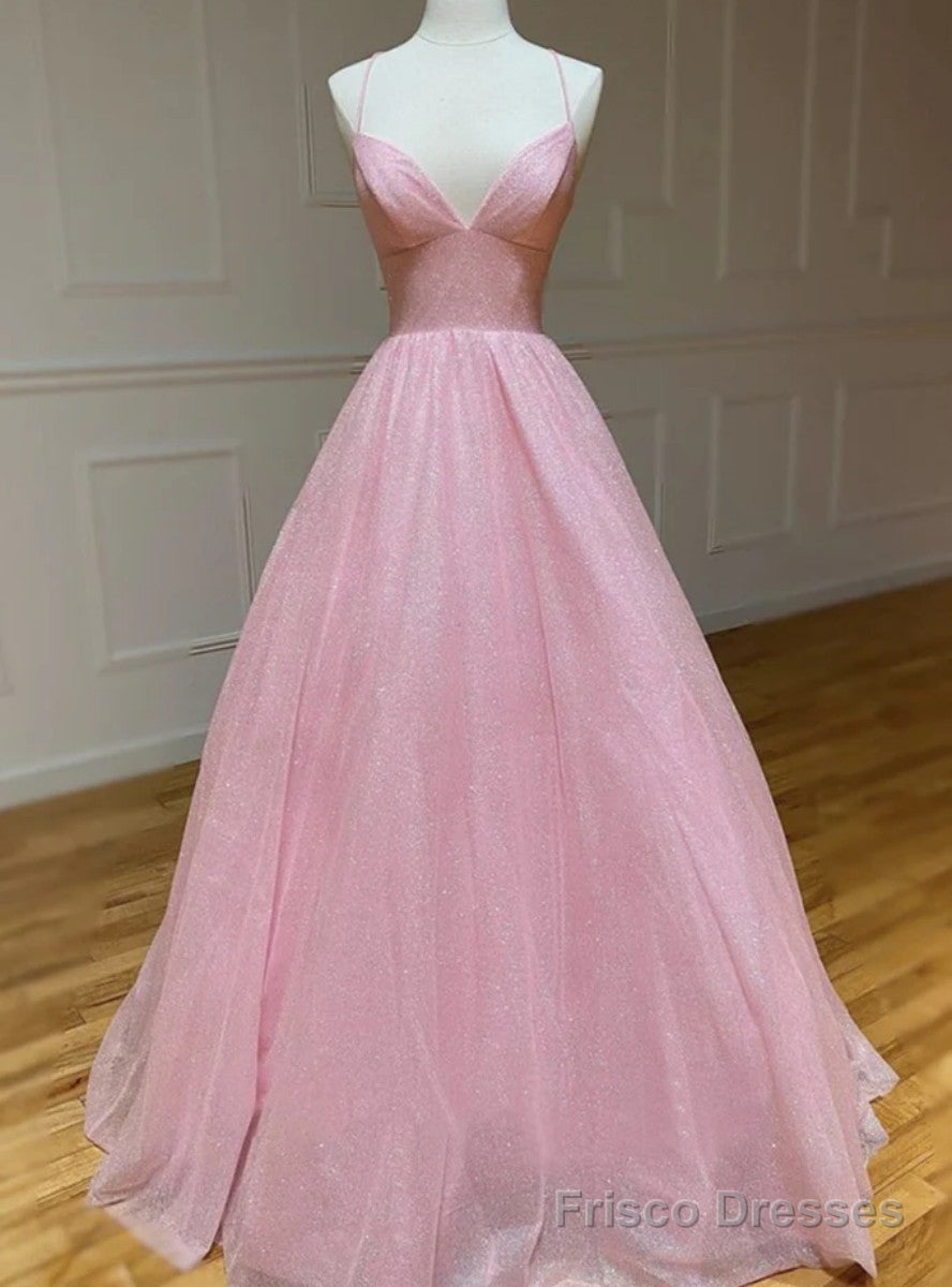 Red Tulle Sequins Spaghetti Straps Crossed Back Prom Dress Main image