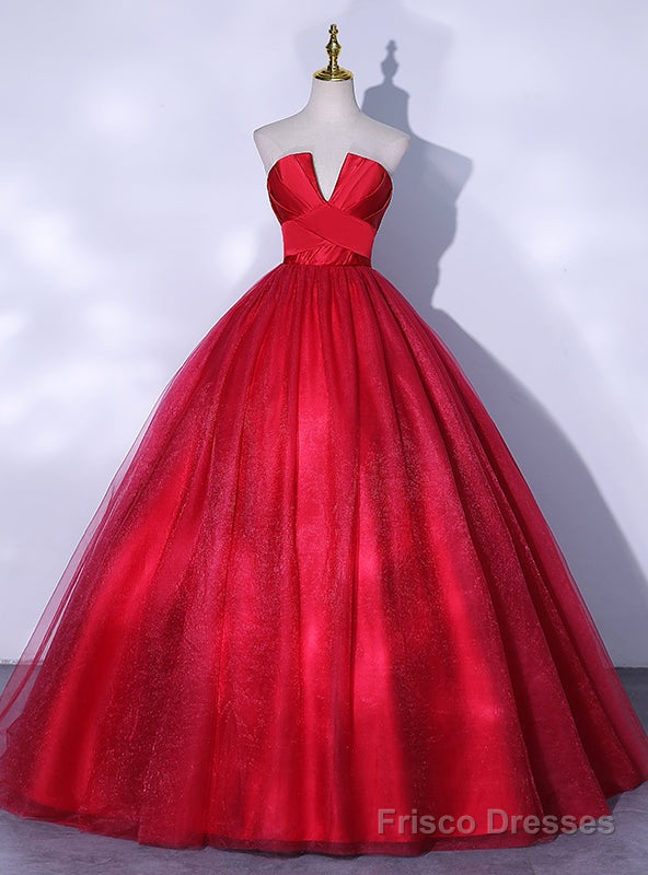Red Tulle Sequins Strapless Pleats Quinceanera Dress Main image
