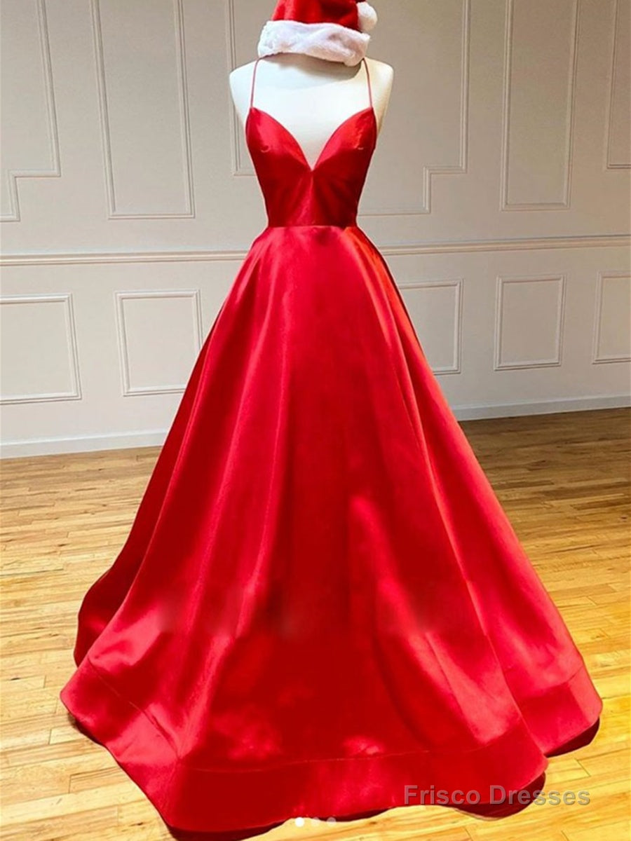 Red V Neck Backless Prom Dresses, Red Open Back Formal Graduation Evening Dresses Main image