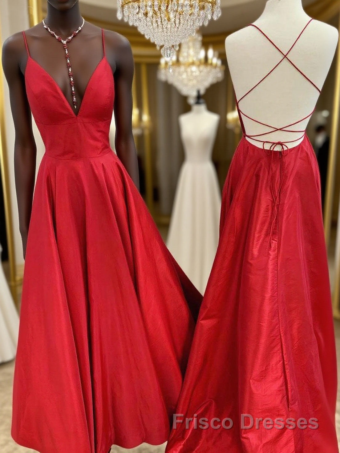 Red v neck backless satin long Formal Prom Dresses red evening Dresses