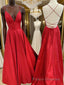 Red v neck backless satin long Formal Prom Dresses red evening Dresses