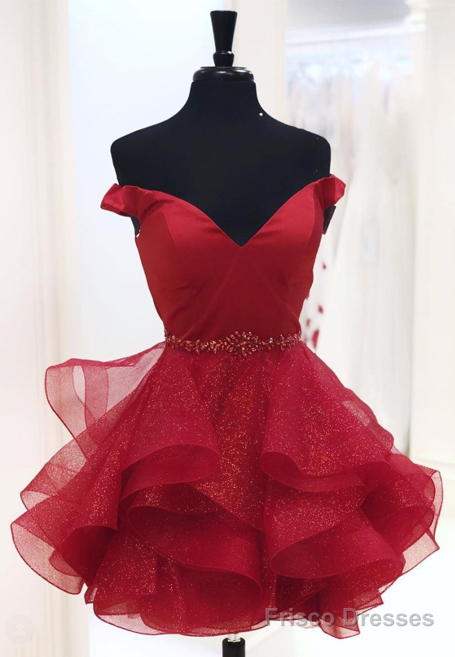 Red V-Neck Off the Shoulder Short Prom Dresses Main image