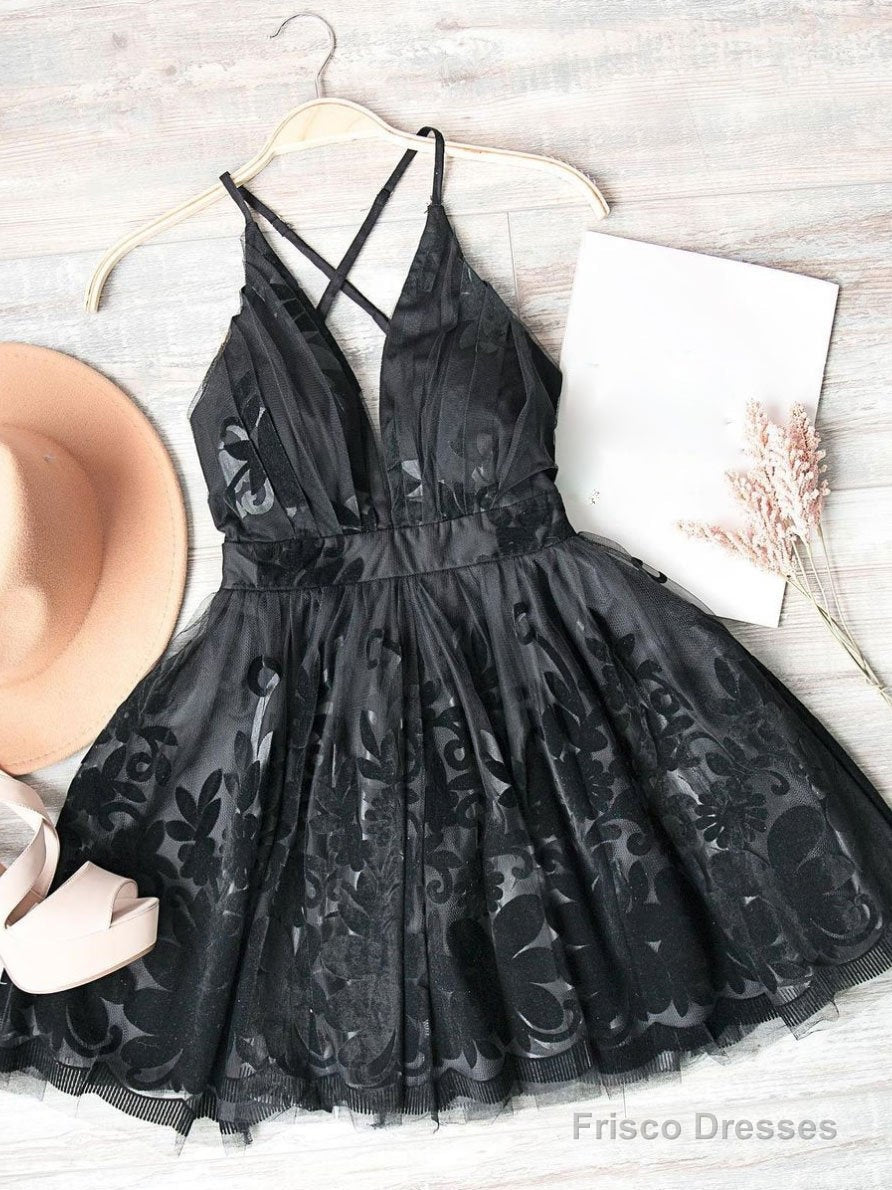 Red V Neck Tulle Lace Short Dress, Red Homecoming Dress