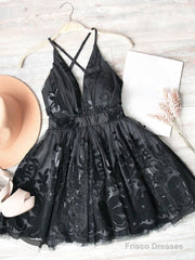Red V Neck Tulle Lace Short Dress, Red Homecoming Dress